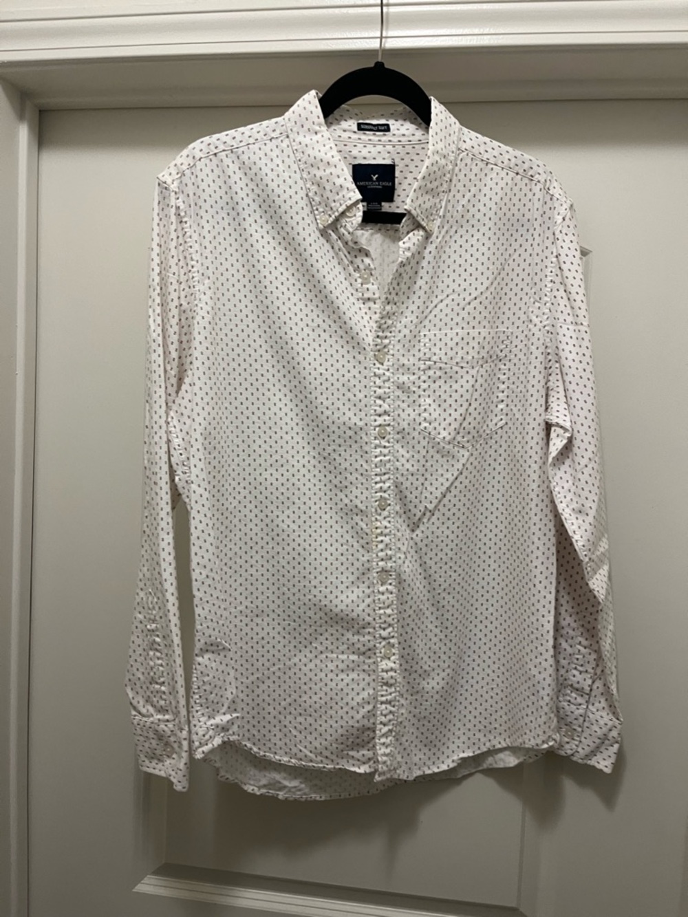 American Eagle Outfitters White Button-Up Shirt with Tiny Navy Dots
